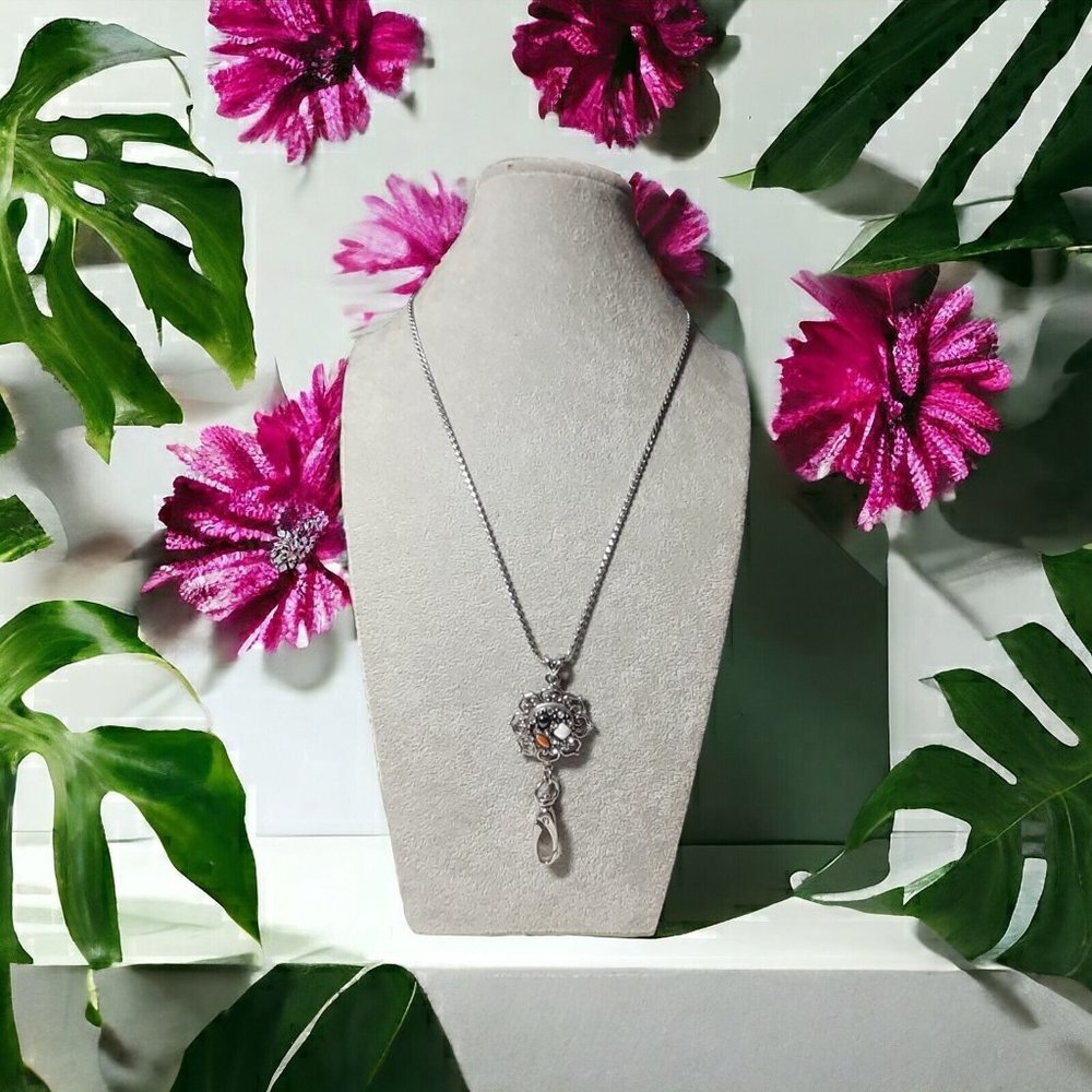 Womens Elegant Silver-tone Rhinestone & Jewel Necklace Badge Holder Lanyard 30"
